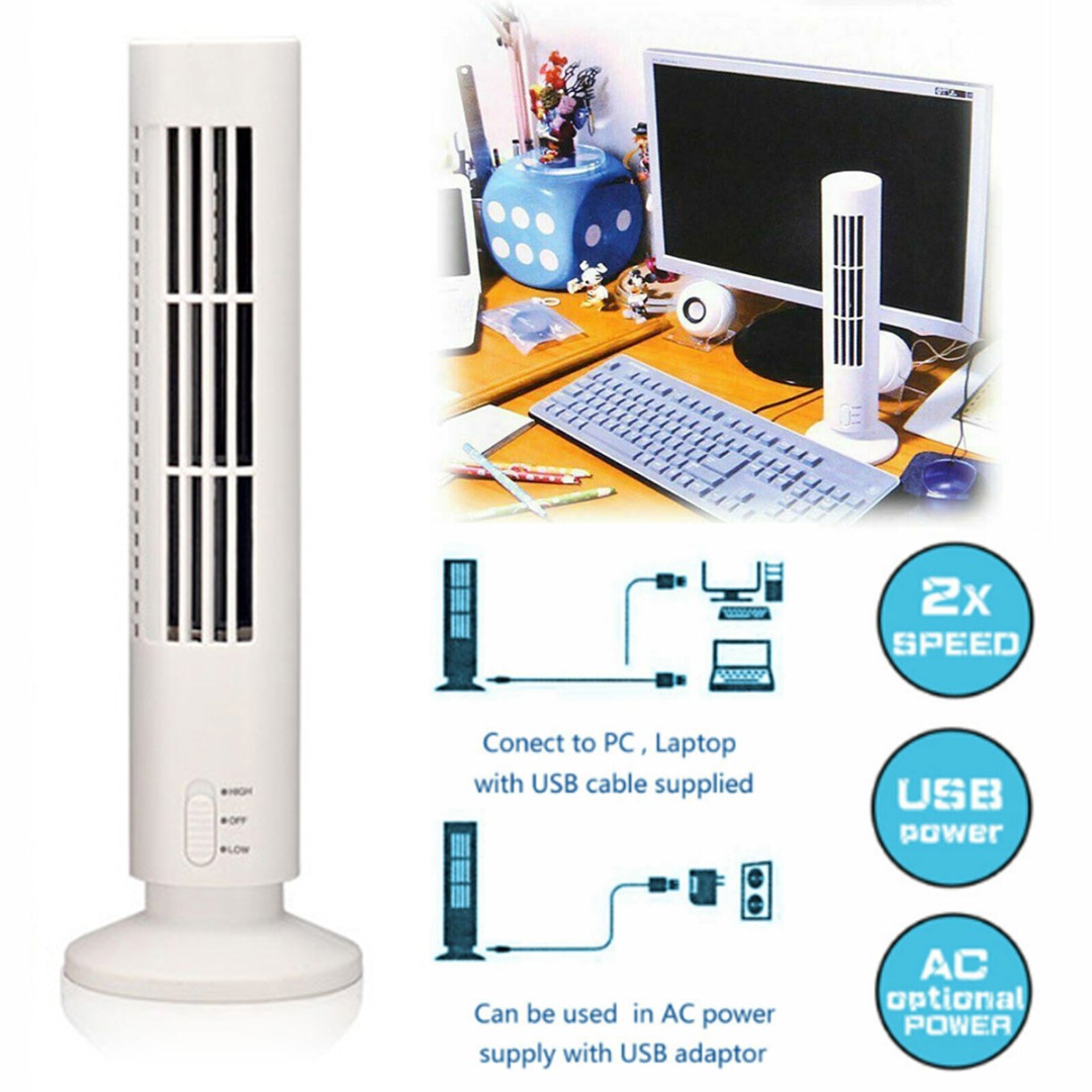 USB Tower Fan 2 Level Adjustable Speed Mini Vertical Bladeless Fan