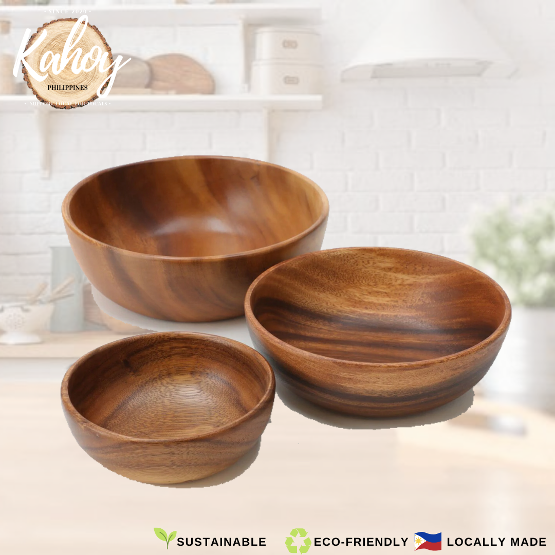 KAHOY Acacia Set Salad Bowls/ Wooden Salad Bowls/ Set of 3 Different