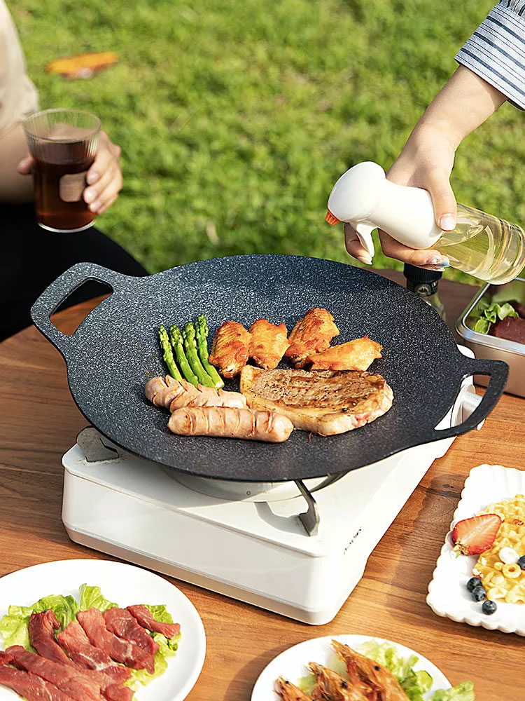 35cm Thick Cast Iron Frying Pan Flat Pancake Griddle Non-Stick Bbq