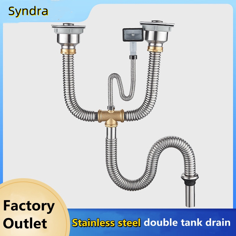 Stainless steel kitchen sink doubleslot drainer Ytype doublepass