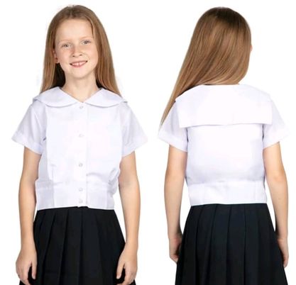 Plain White School Uniform for Girl Blouse Marine and Baby Collar Good ...