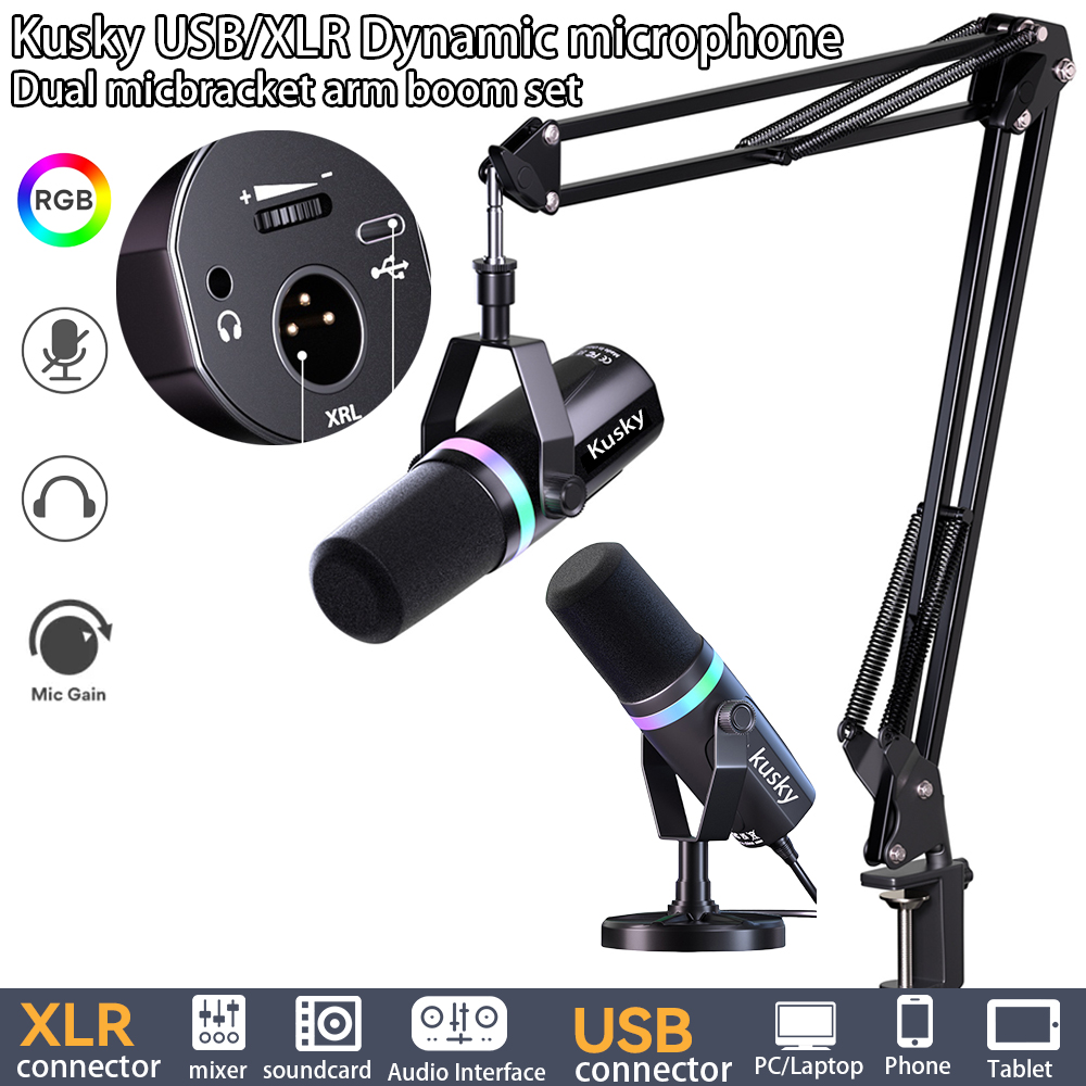 Kusky FS200 Podcast Dynamic Microphone USB/XLR Dual Mode Mic RGB