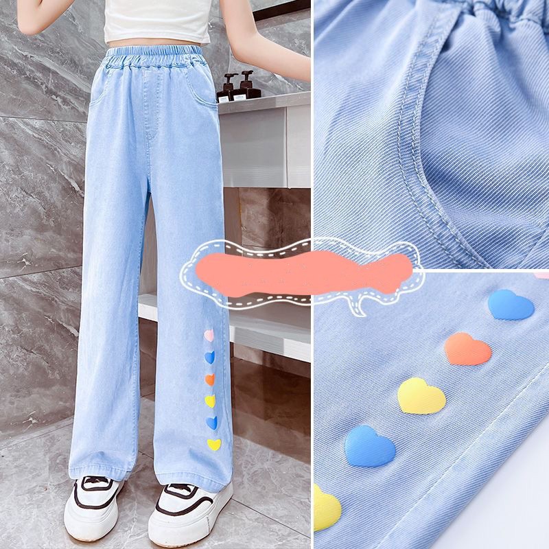 Korean Fashion Jeans for Girls 6-16years old Long Loose High Waist Trousers  Ripped Jeans Wide Leg Pants Children's Clothing Children's Girls Pants