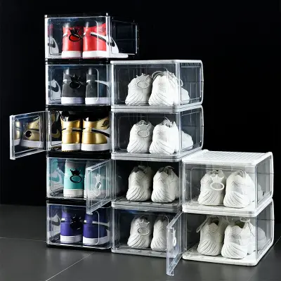 【One Cat Shop 】(SET) Sneaker Storage Box Basketball Shoes Shoe Box Cabinet Organizer Dust-Proof Removable Folding Clamshell Plastic Storage Case Set Shoe Rack Set