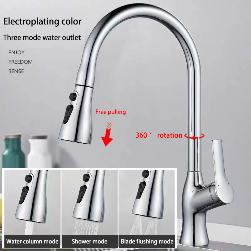 KOTOT multifunction kitchen faucet, pull kitchen faucet, three outlet