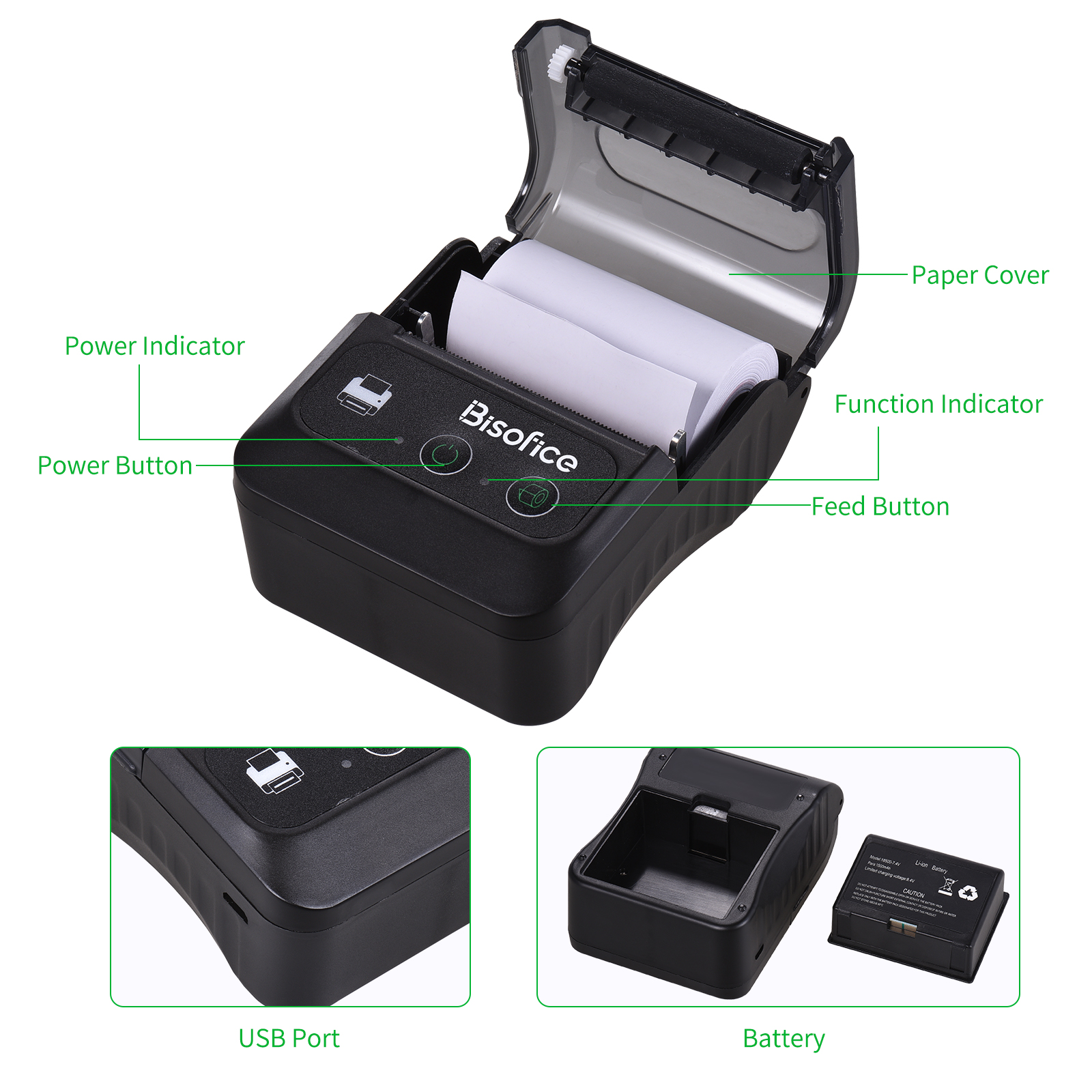 (Free 1 Roll Paper)Aibecy Portable Wireless BT Mini Thermal Printer 58mm 2 Inch Thermal Receipt Printer Command Compatible with Android/Windows for Small Business Restaurant Retail Store