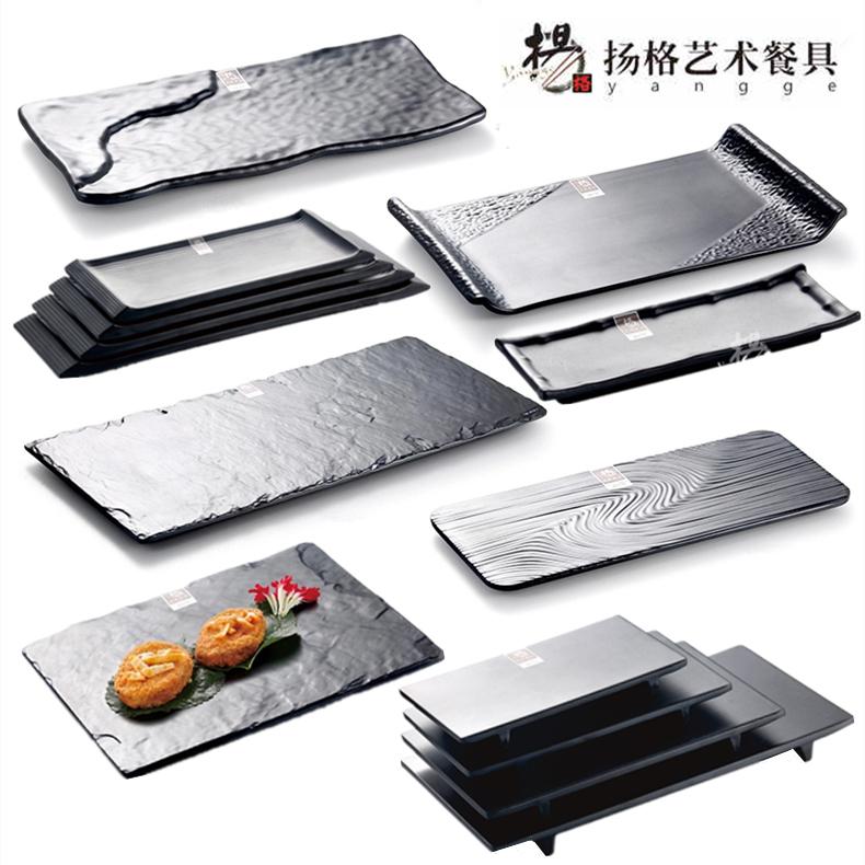 Đen Giả Sứ Melamine Bộ Đồ Ăn Hình Chữ Nhật Phẳng Phong Cách Nhật Bản, Các Món Sashimi Đĩa Sushi Khay Đựng Dài Lớn Món Ăn