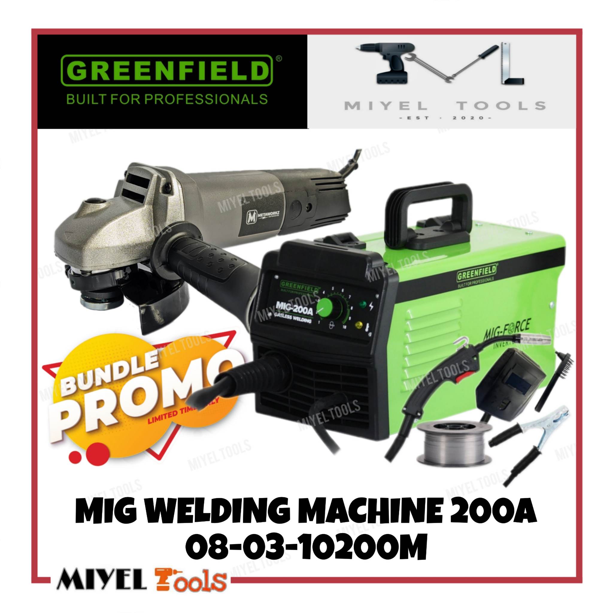 GREENFIELD 200A MIG Gasless Welding Machine 080310200M with METAWORKZ