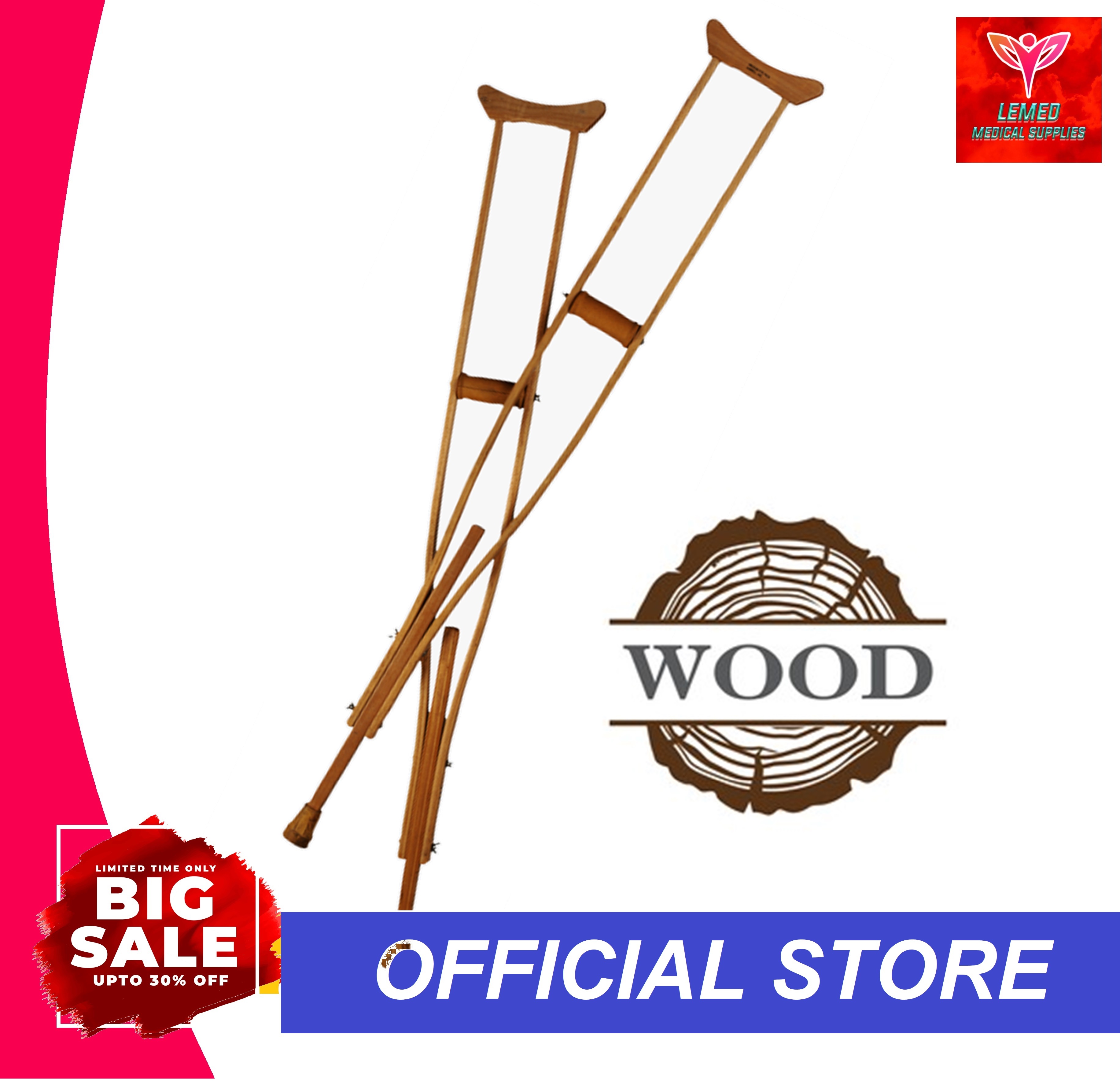 Wood Crutches Saklay na Kahoy Adult Crutches Wood Type Walking Aid Crutches Adult Walker 1 Pair