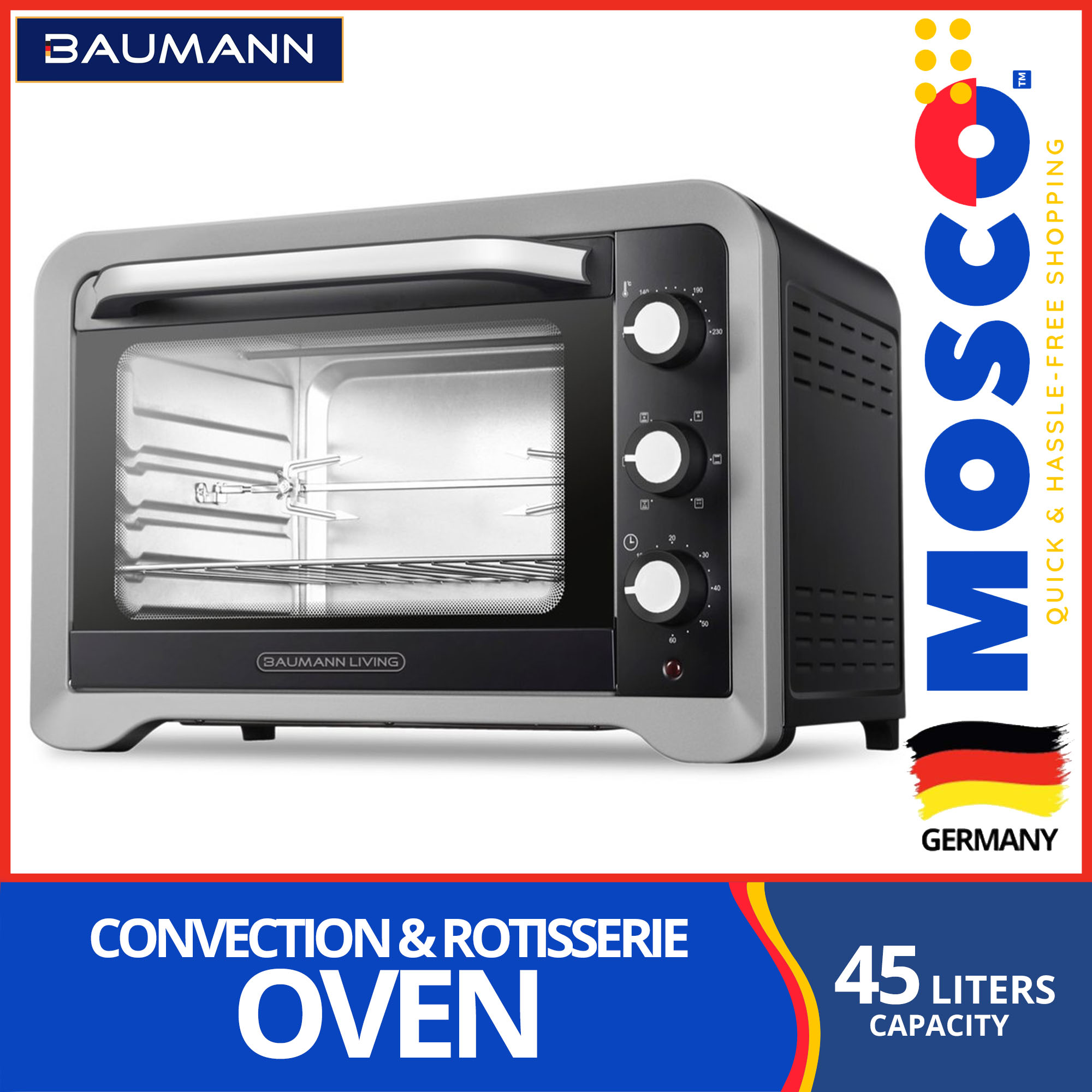 Baumann™ 45Liter Convection & Rotisserie Oven Fits 12" Pizza, Whole