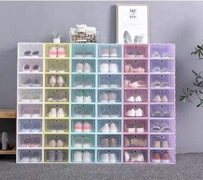 Latest 6pcs Shoe Box Transparent Storage Organizer United States Style Stockable Colorful Foldable