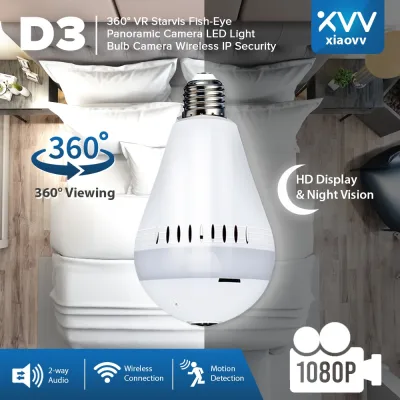 Xiaovv V380 D3 1080P MVR3320S-D3 360 Degree VR Starvis Fish-Eye Panoramic Camera LED Light Bulb Camera Wireless IP Security Camera
