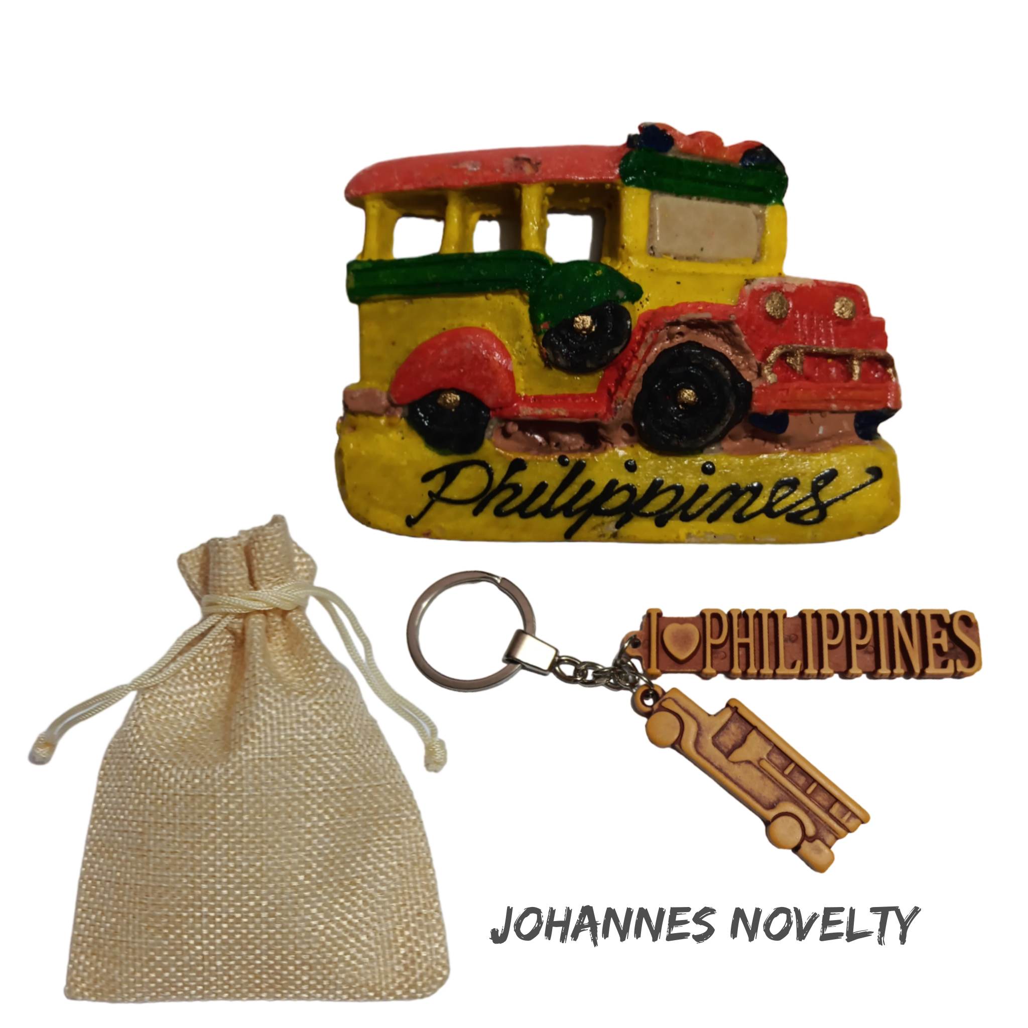 Philippine Souvenirs Jeepney Keychain and Ref with Jute Pouch