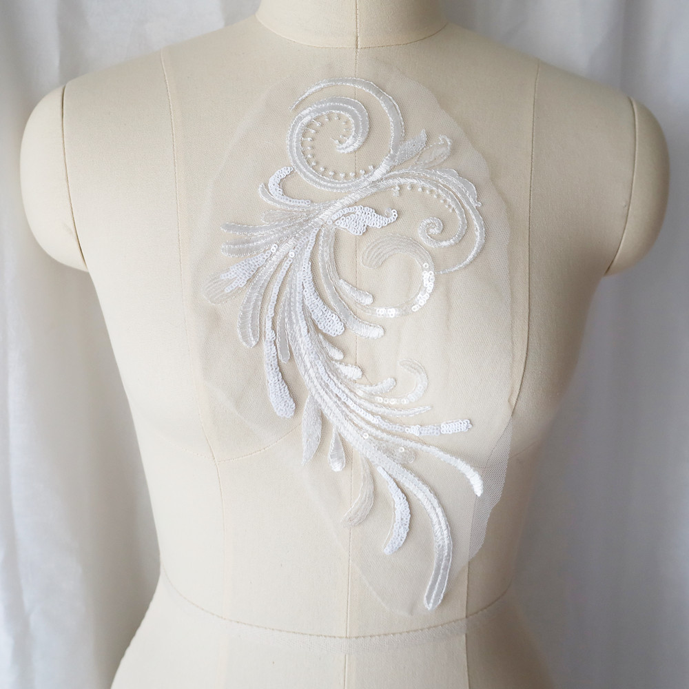 Embroidery Sequin Flower Applique Lace Fabric Trim Mesh Collar For Wedding  Bridal Gown Sewing Patch Party Dress Decor DIY Crafts