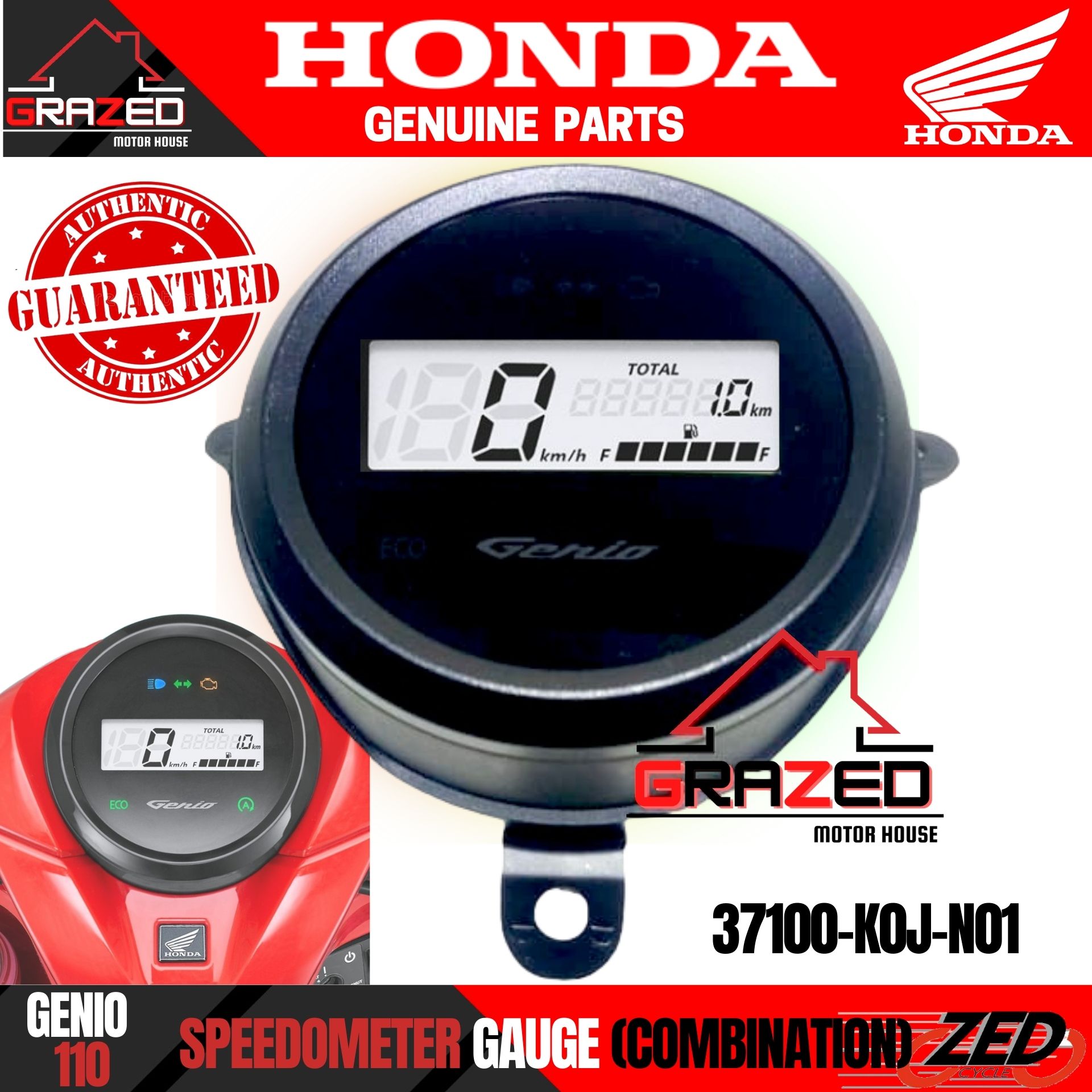 SPEEDOMETER GAUGE ASSEMBLY for Honda Genio 110 (37100KOJN01) GENUINE