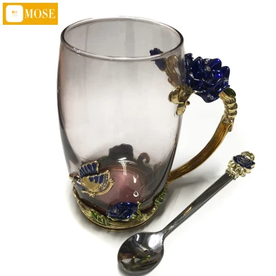 Enamel Coffee Tea Cup Mug 3D Rose Glass Cups Wedding Gift