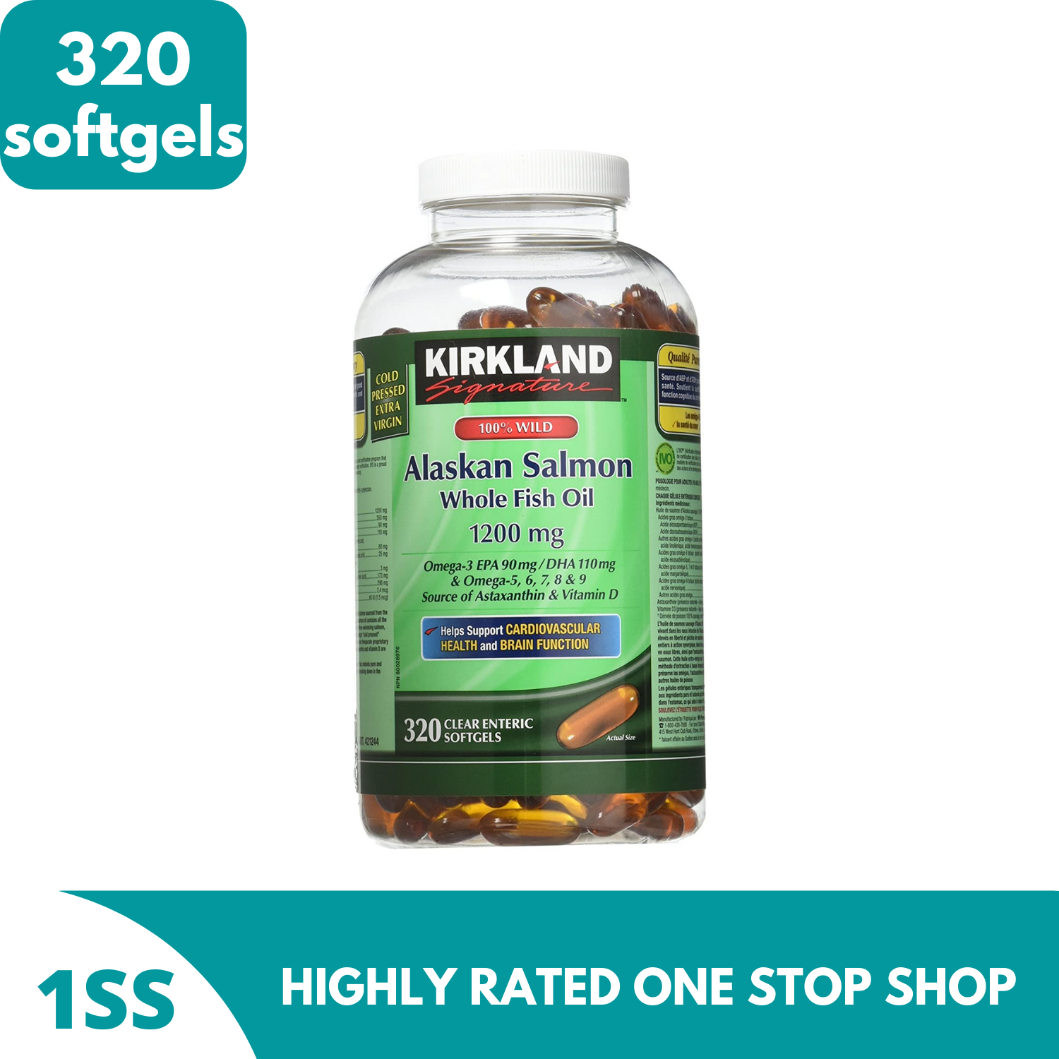 Kirkland Signature 100 Wild Alaskan Salmon Oil 90 EPA 110 DHA 1200mg