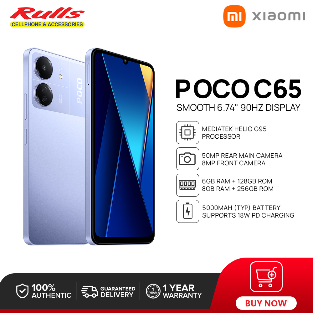 Xiaomi Poco C65 128GB 6GB RAM Gsm Unlocked Phone Mediatek MT6769Z Helio G85  50MP Display 6.74-inch Chipset Mediatek MT6769Z Helio G85 Front Camera 8MP  Rear Camera 50MP+2MP RAM 6GB Storage 128GB Battery