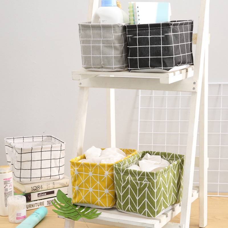 Small Foldable Fabric Storage Basket Organizer Box Bins Cubes with