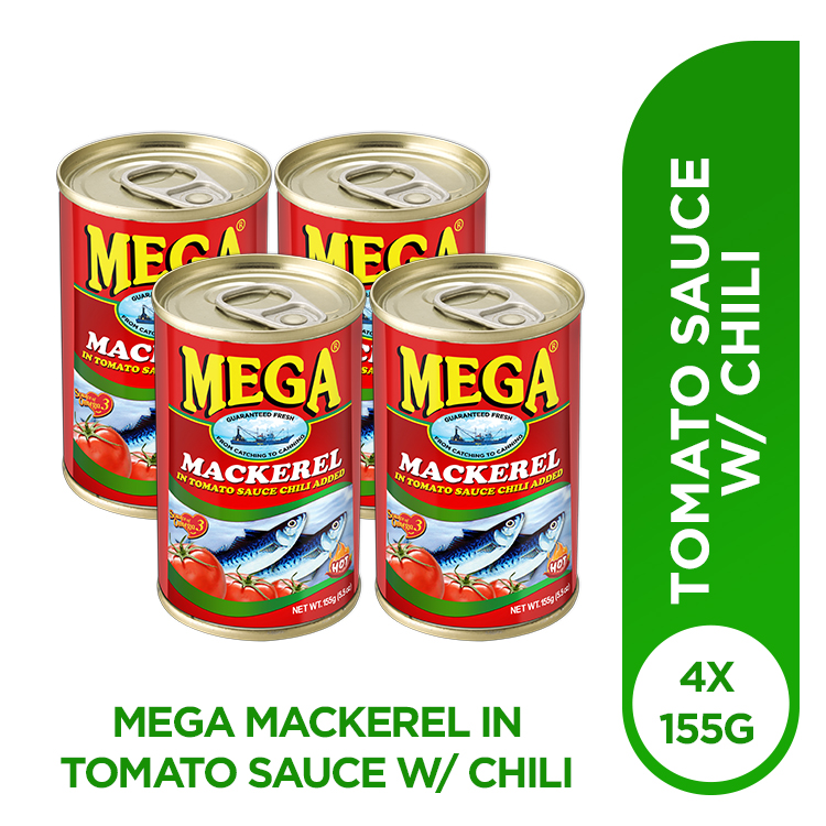 Mega Mackerel in Tomato Sauce with Chili 155g Pack of 4 Lazada PH