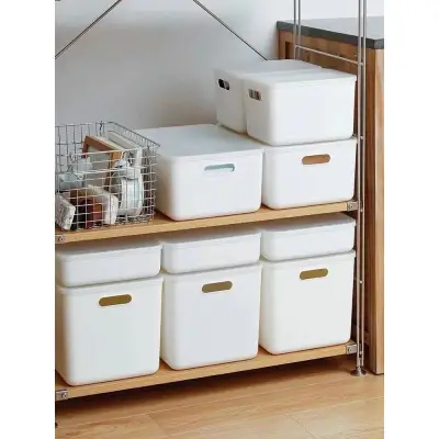 Japanese-Style White Storage with lid Basket Shelf Organizer Plastic Container Box with Lid COD