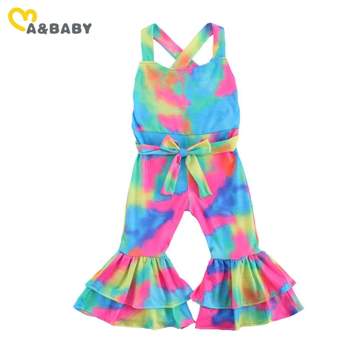 1-6Y Fashion Tie Dye Girls Jumpsuit Toddler Kid Girls Sleeveless Ruffles Flare Romper Summer Children Costumes Clothing