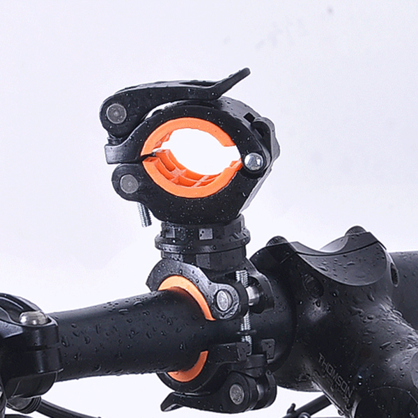360 Degree Rotating Cycling Bike Light Double Holder LED Front Flashlight Lamp Pump Handlebar Mount Holder Bicycle Accessorie Black + Orange