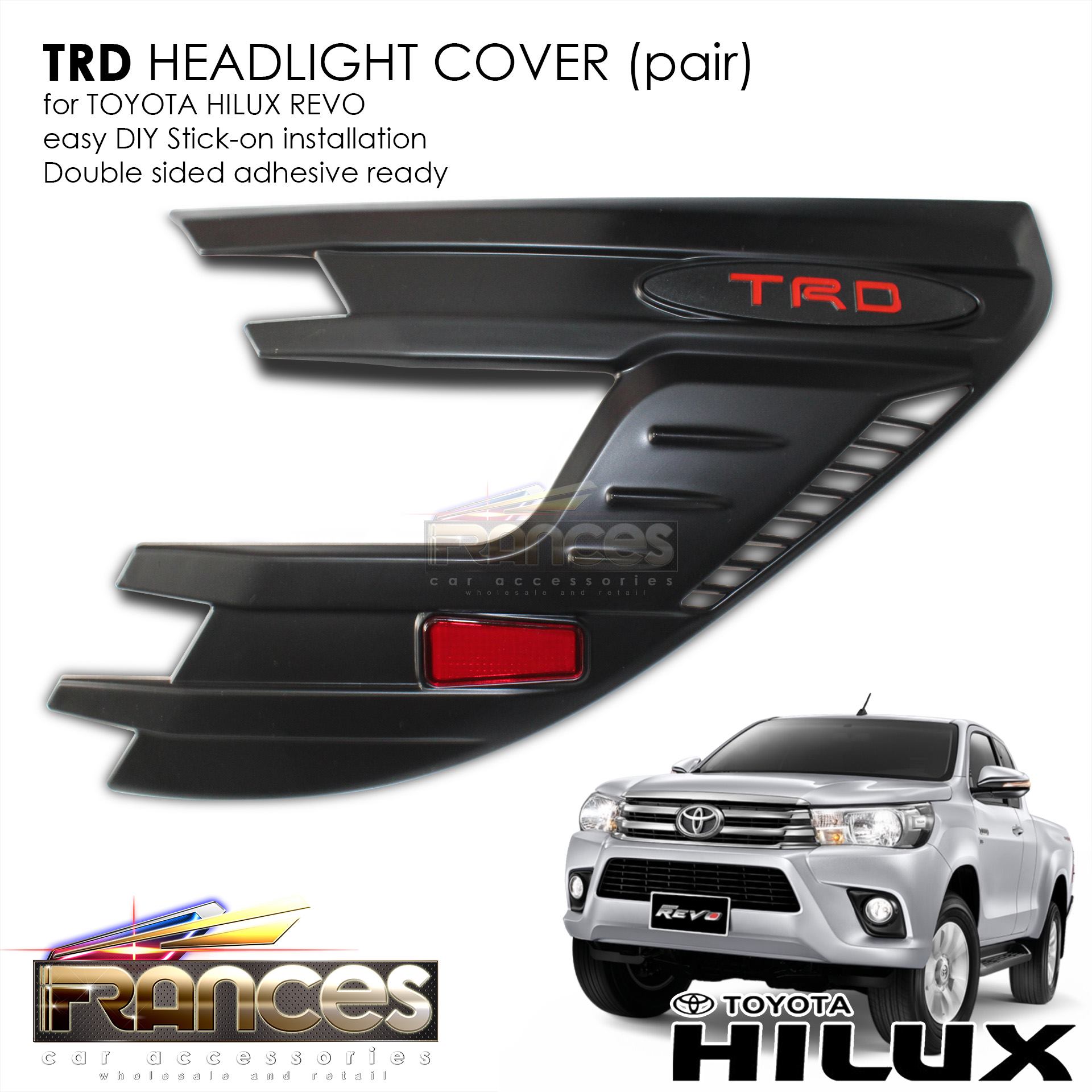 Matt Black Head Light Cover For Toyota Hilux Revo 2015 2016 2017