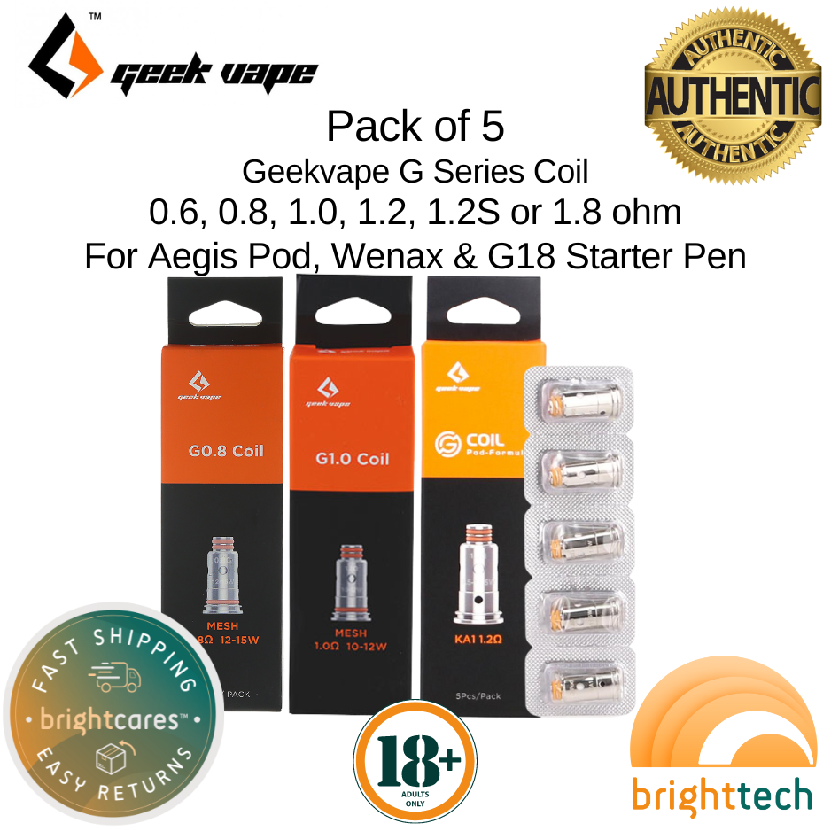 Geekvape Aegis Pod Wenax G18 Coil Replacement (G Series Coil) 0.6, 0.8, 1.0, 1.2, 1.2S or 1.8ohm