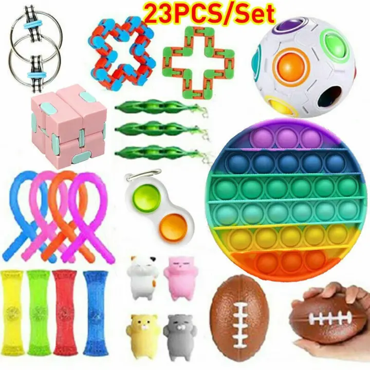 23pcs Pop It All Fidget Toys Full Set Rainbow Box Sensory For Kids Relieves Stress Special Toys Assortment For Birthday Party Favors Lazada Ph