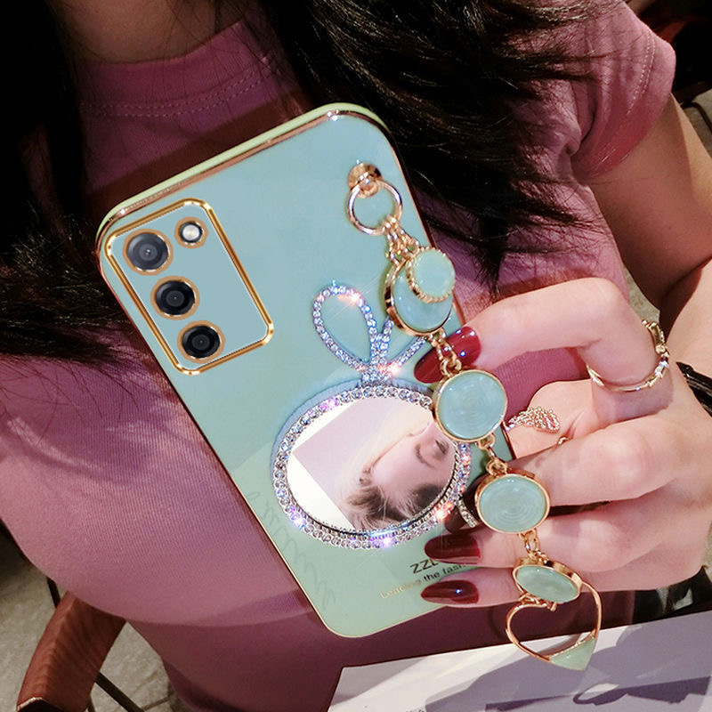 AnDyH Precise camera protection case For OPPO A55 cases Bunny makeup mirror with gemstone bracelet