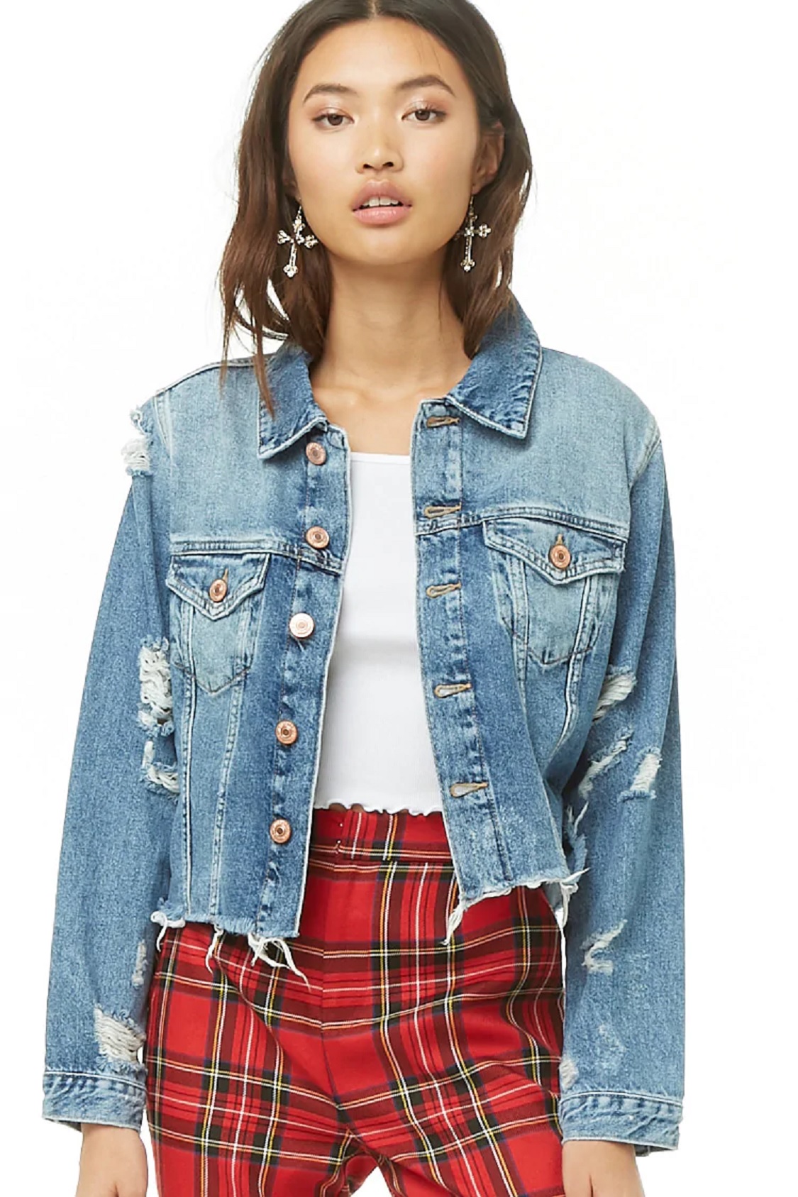 distressed denim jacket forever 21