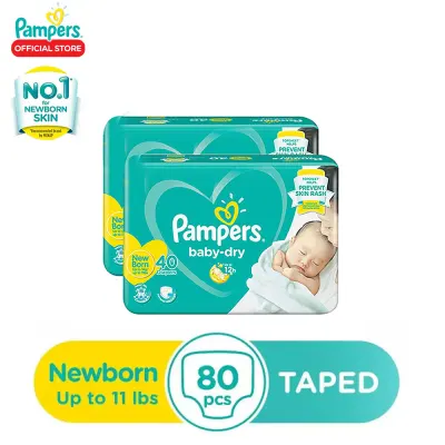 Pampers Baby Dry Taped Diaper Newborn 40 x 2 packs (80 diapers) - (Up to 5kg)