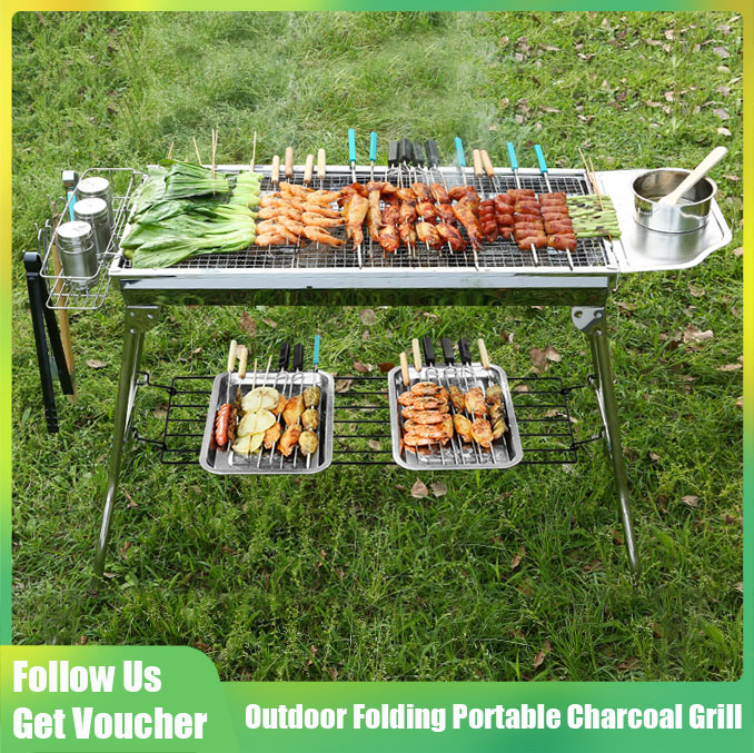 Large Stainless Steel Barbecue Grill Outdoor Charcoal Grill Folding