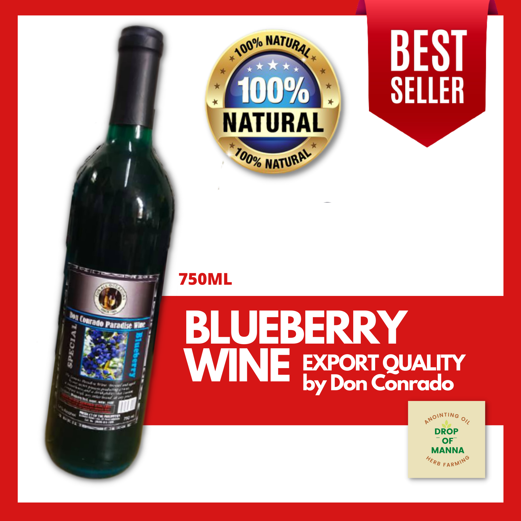 Blueberry Wine 750ml / 14 Alcohol Export Quality by Don Conrado