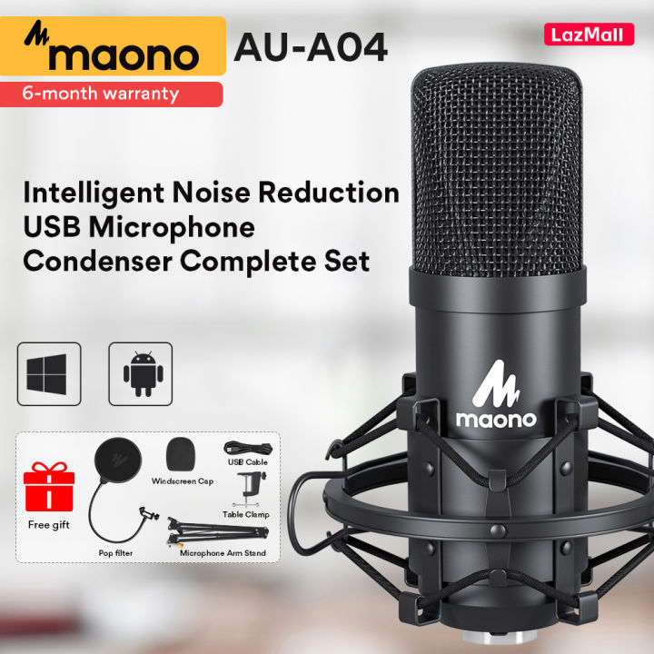 MAONO AU-A04 updated A04E USB Microphone Kit 192KHZ/24BIT Professional  Podcast Condenser Mic for PC Studio Recording Mikrofon
