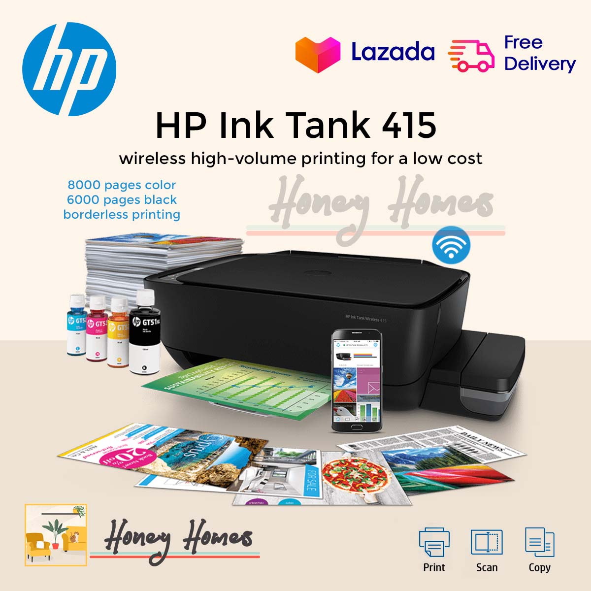 HONEY HOME HP Ink Tank Wireless 415 with FREE INK Wifi Wireless Online