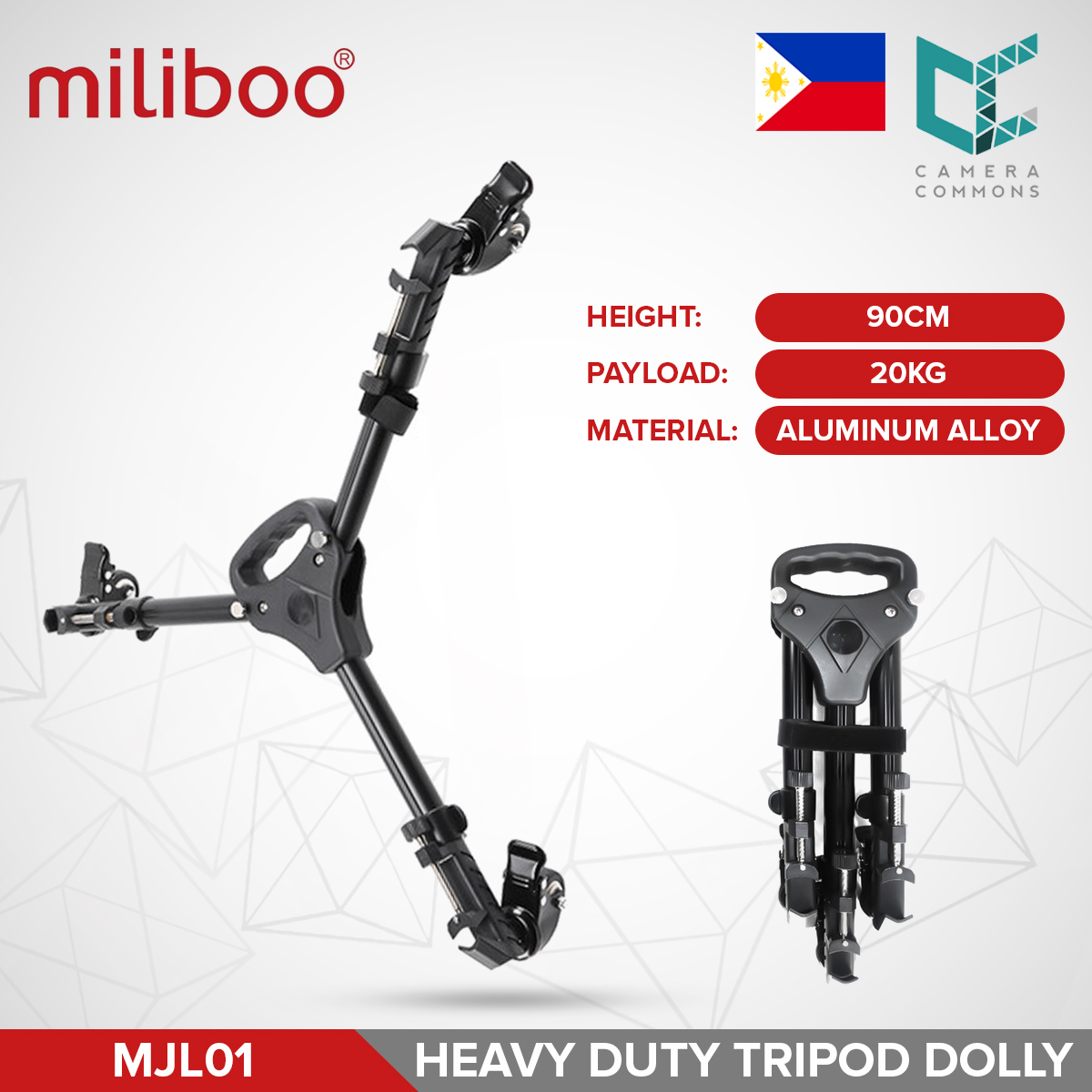 Miliboo MJL01 HeavyDuty Tripod Universal Dolly with Rubber Wheels