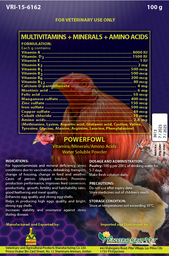 Powerfowl 100g Multivitamins + Minerals + Amino Acids for