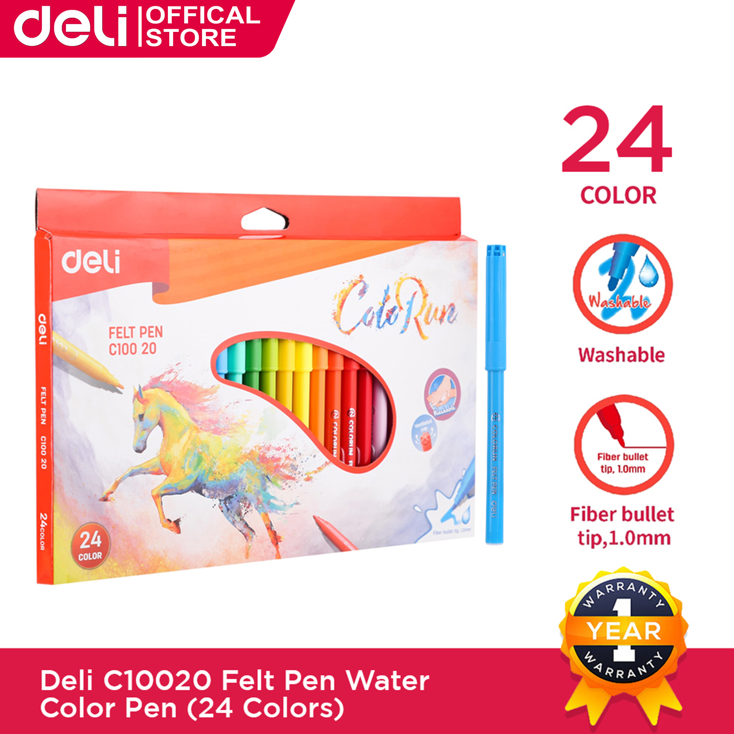 Deli 24 Colors Drawing Watercolor Pen Quality Felt Pen Children