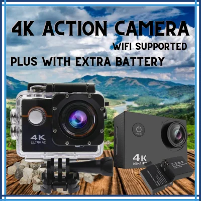 【EXTRA BATTERY】 Waterproof 4K Ultra HD Action Camera with Motorcycle Helmet Mounting and Waterproof Shockproof Case WIFI Remote Control Video Action Camcorder Outdoor Pro Sport Cam for Bike Diving Motorcycle Helmet Video Cam For Motorcycle Helmet Video