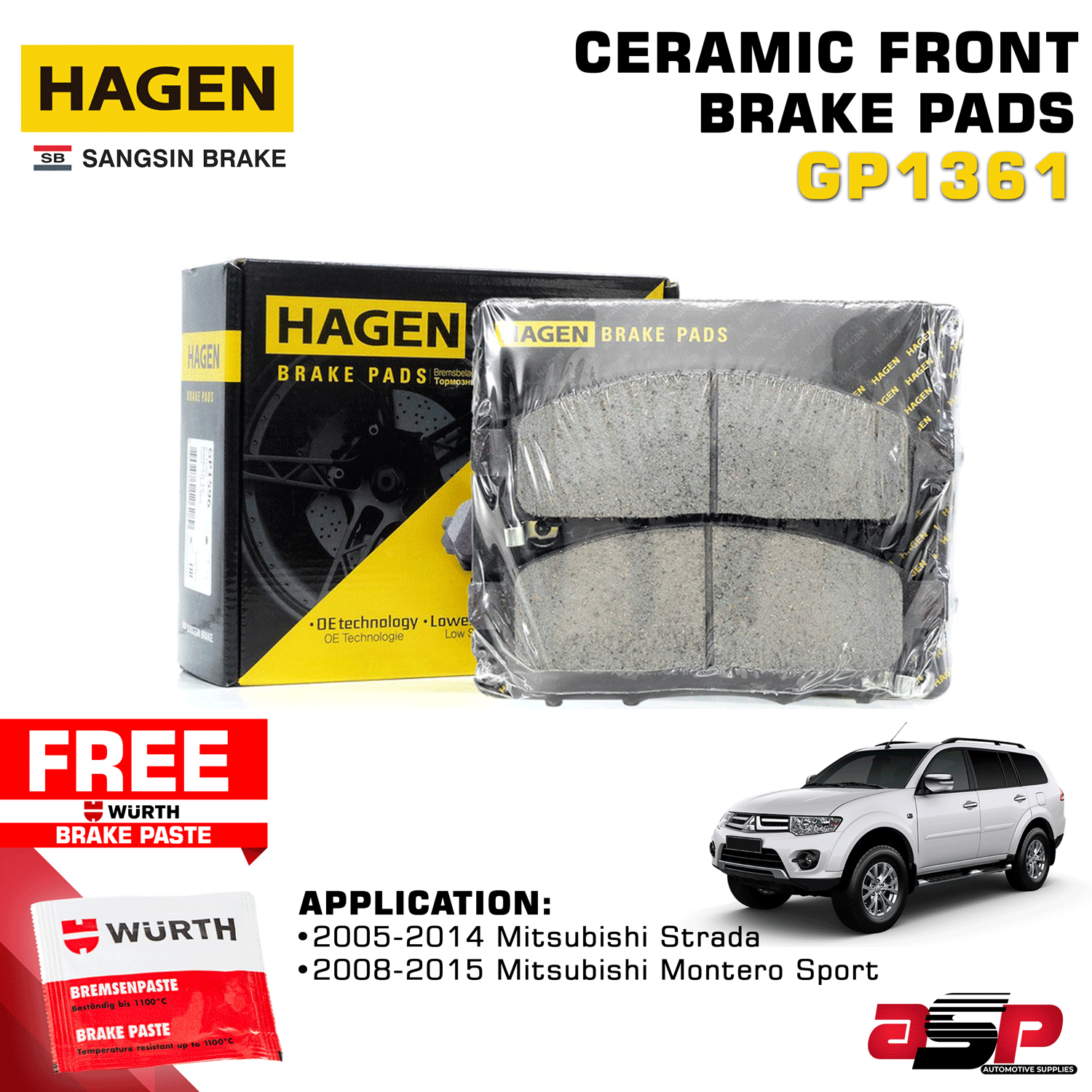 Hagen by HiQ Ceramic Brake Pads for 2008 2015 Mitsubishi Montero