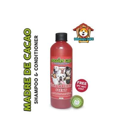 Madre de Cacao Shampoo & Conditioner with Guava Extracts 250ml - Strawberry Scent FREE MDC SOAP 1pc only Anti Mange, Anti Tick and Flea, Anti Fungal