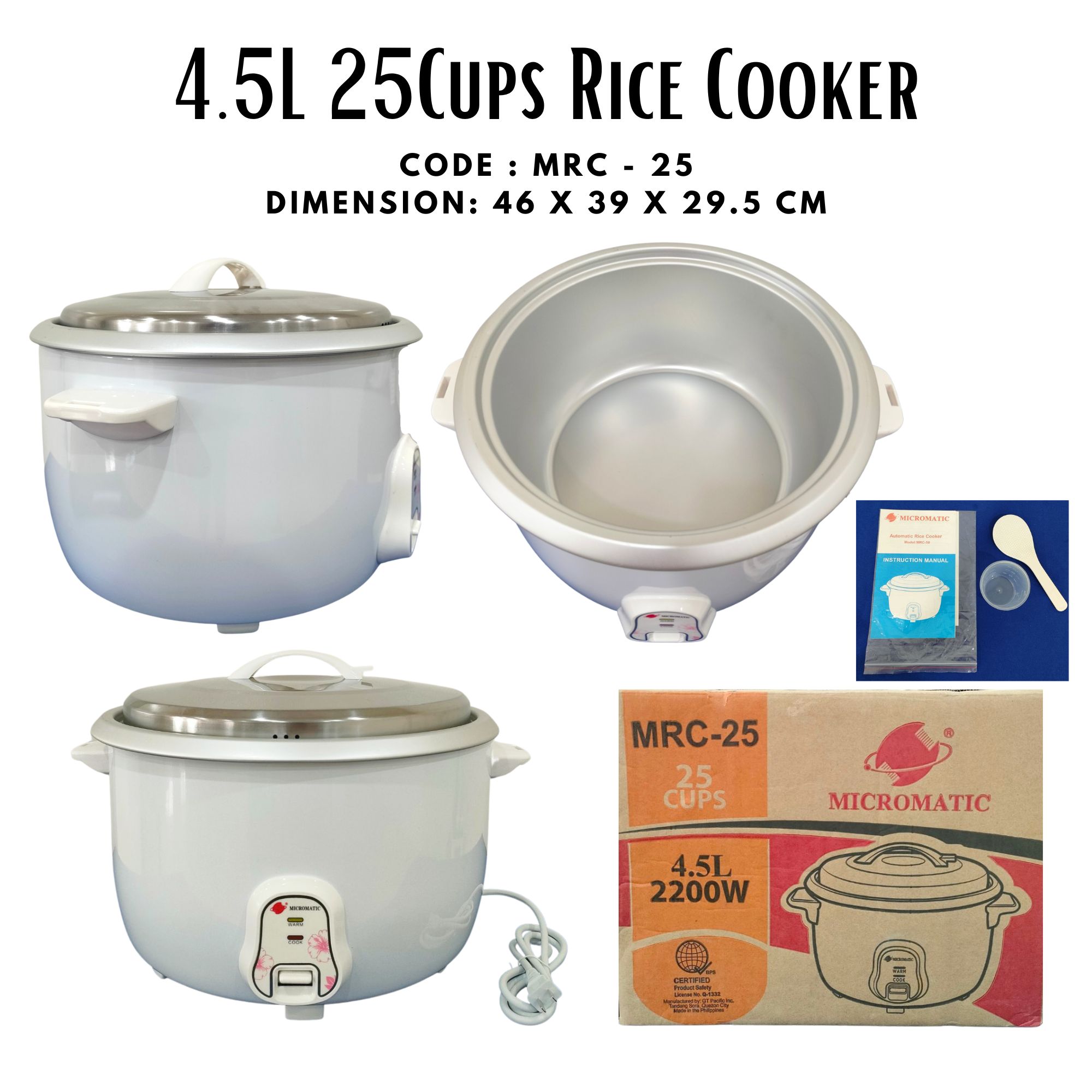 MICROMATIC 4.5L RICE COOKER / RICE COOKER 25 CUPS / HEAVY DUTY RICE