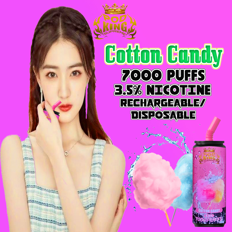 POD KING SUPREME Rechargeable Disposable PUFF PLUS 7000 Puffs (COTTON CANDY) Electronic