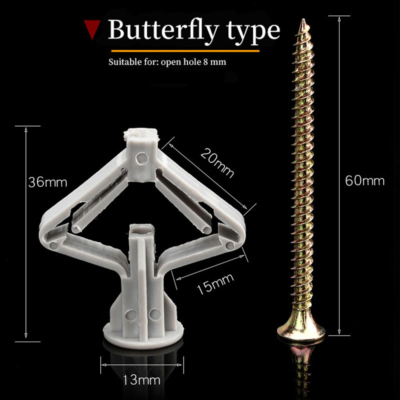 50pcs Drywall Expansion Anchor Bolt Aircraft/Butterfly Expansion Tube