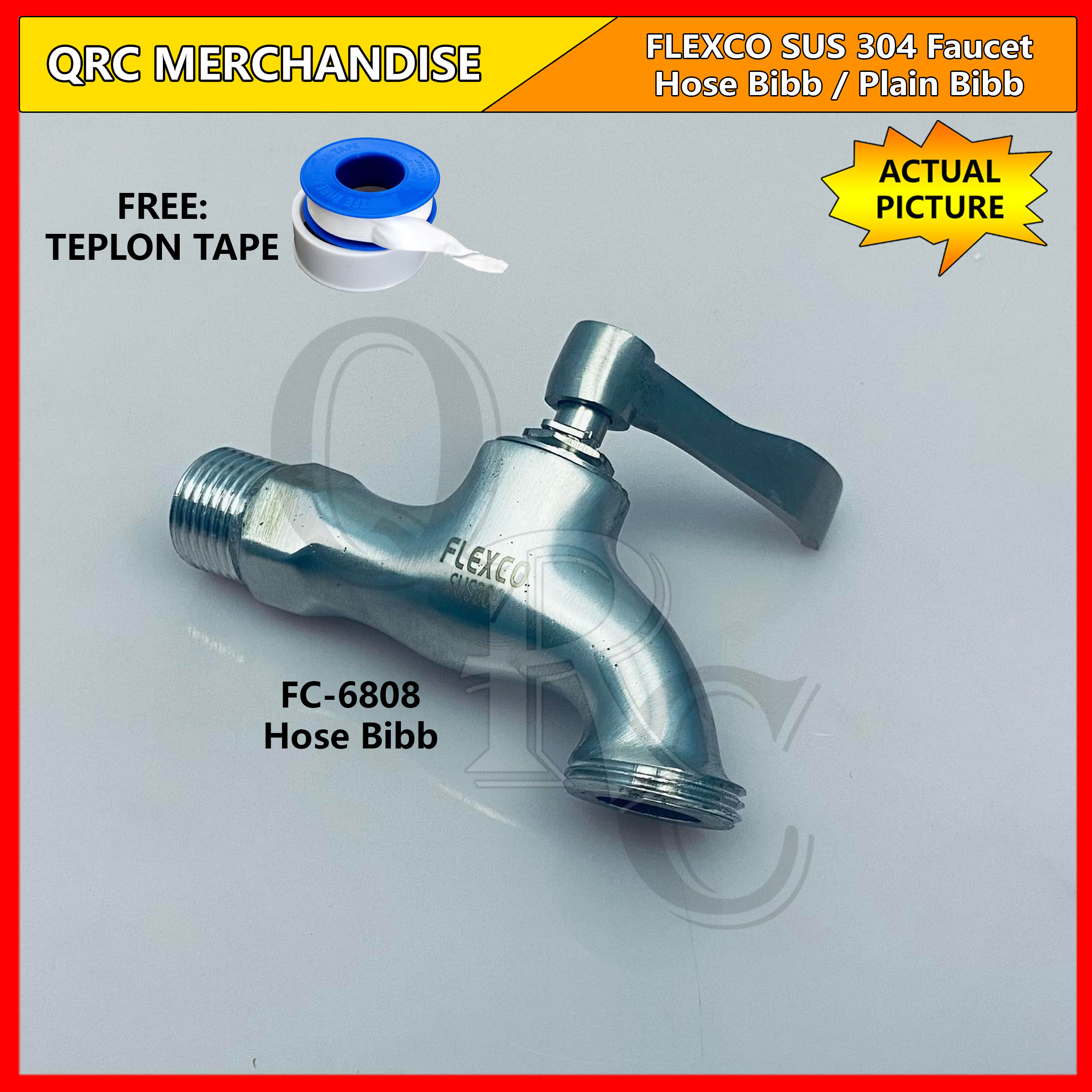 FLEXCO Stainless Sink Faucet ( Hose Bibb , Plain Bibb ) FREE Teplon