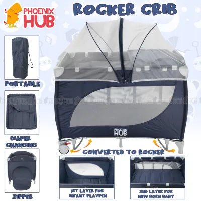 hotTbor1h1H Phoenix Hub EB8070 Infant Baby Rocker Crib Convertible to Rocker and Playpen Crib diaper changerss