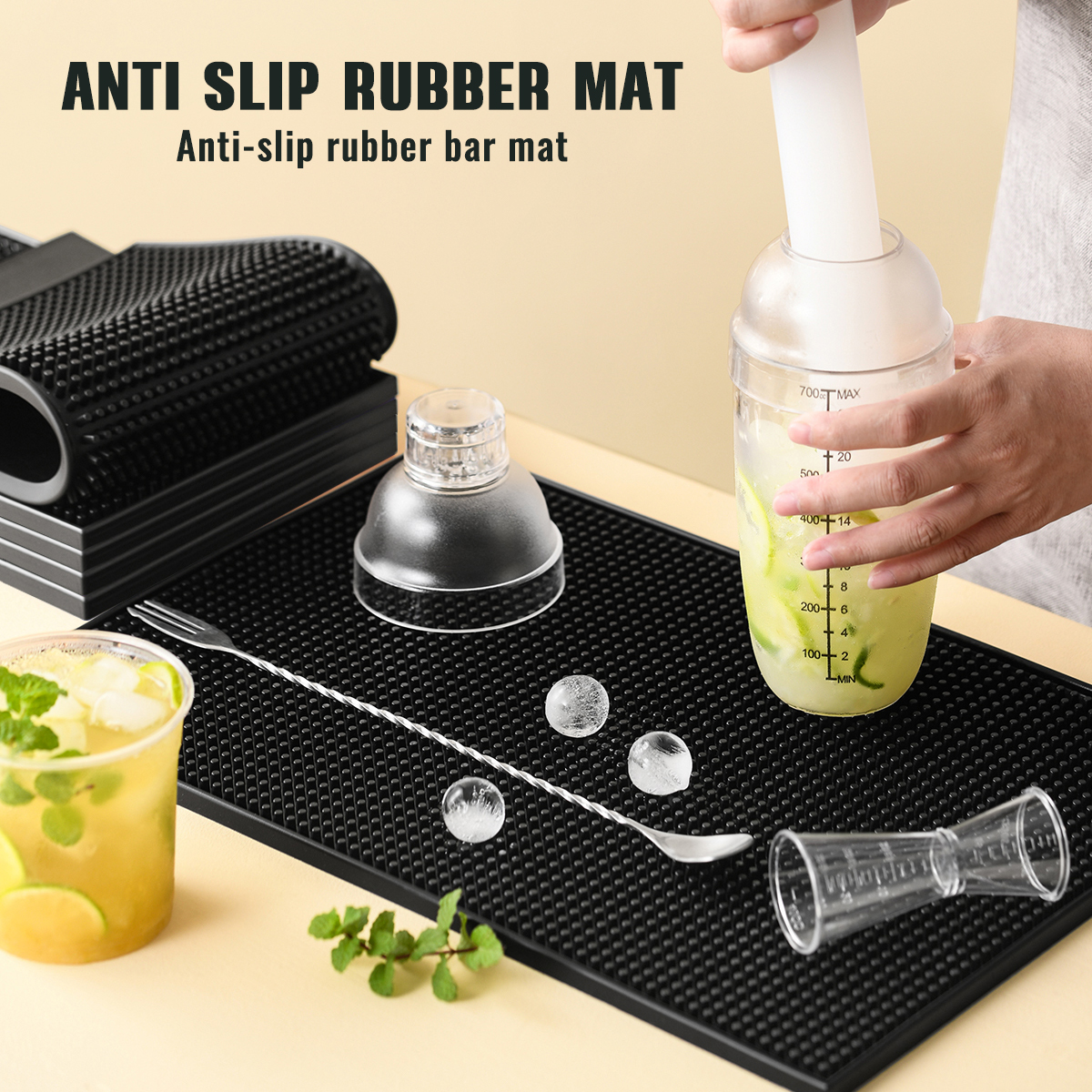 Rubber Barber Service Mat, Black Coffee Bar Mats Spill Mat for