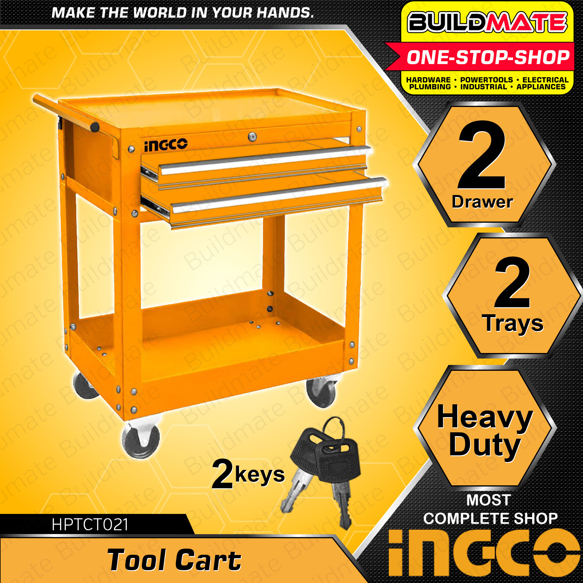 Ingco Tool Cart Organizer Box With Wheels Tray Rolling Utility Cart